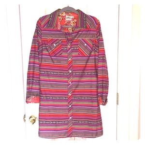 Striped Western Pattern Pearl Snap Tunic Top
